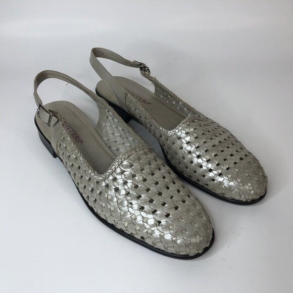 Trotters Shoes - Trotters Women Closed Toe Sandal Size 11N Narrow Woven Leather Silver Slingback